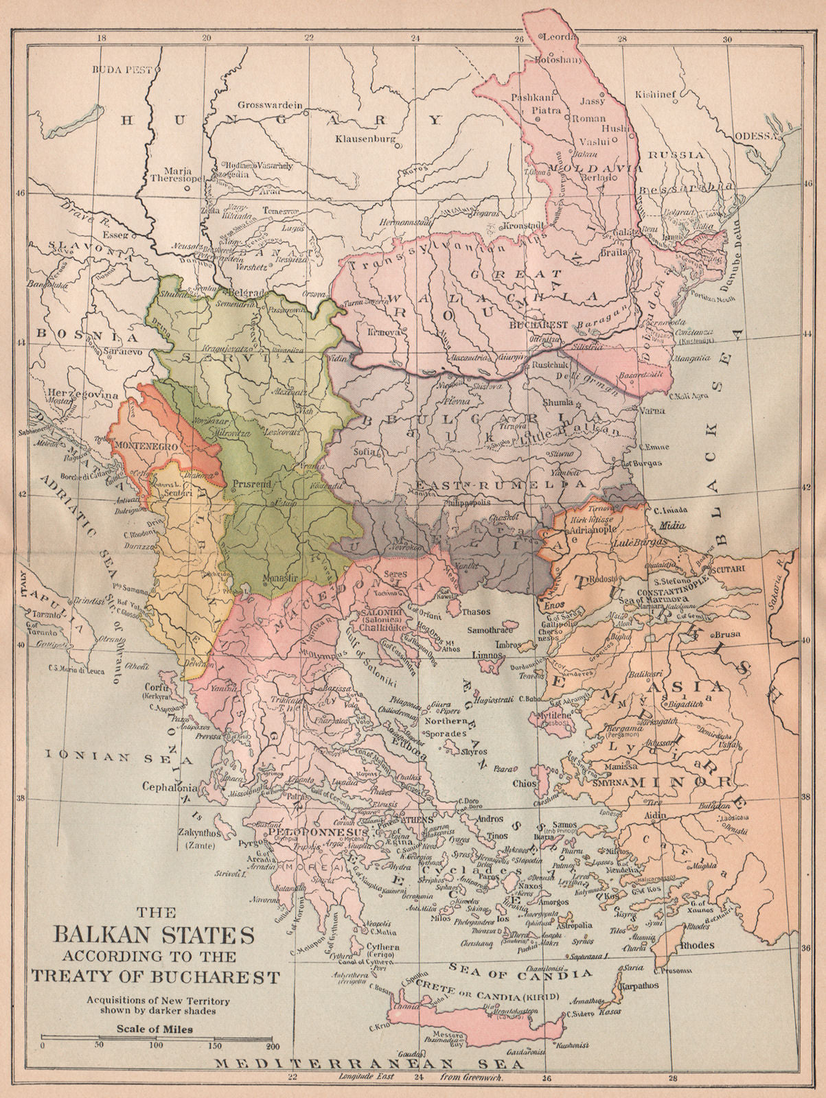 TREATY OF BUCHAREST 1913. Balkan States. Territorial modifications 1917 map